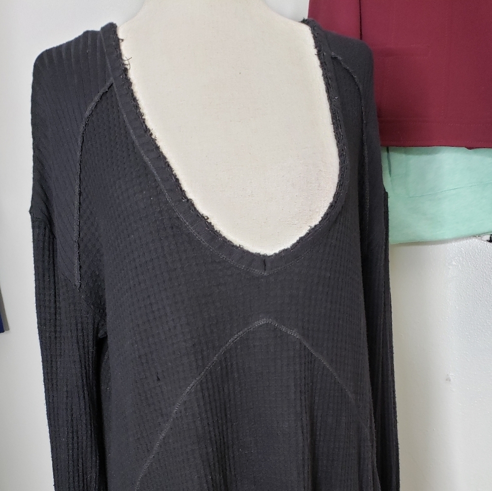 Free People Sunset Park Thermal Top Tunic Over Sized Black Bohemian Fall Winter - Picture 7 of 10